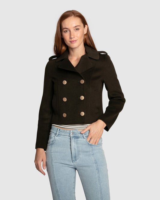 Love Me Now Wool Blend Military Style Coat - Military