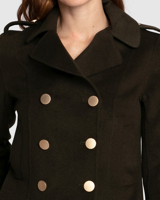 Love Me Now Wool Blend Military Style Coat - Military