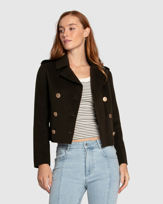 Love Me Now Wool Blend Military Style Coat - Military