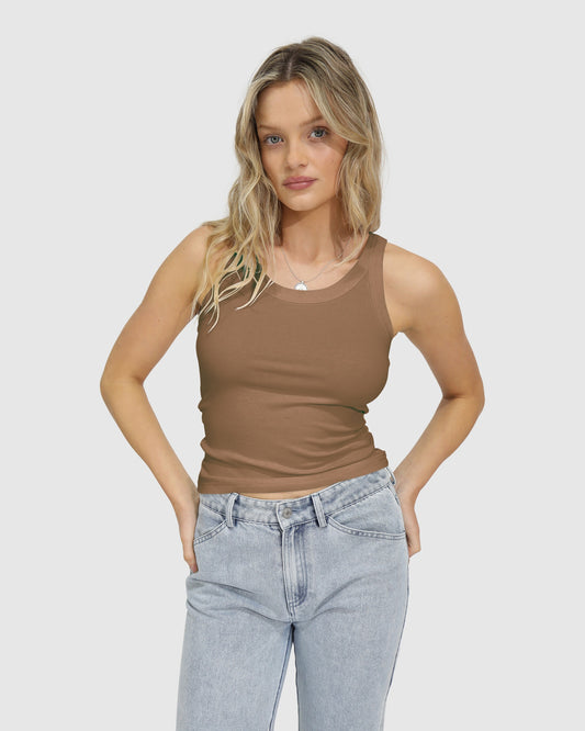 Last Time Ribbed Tank Top - Beige