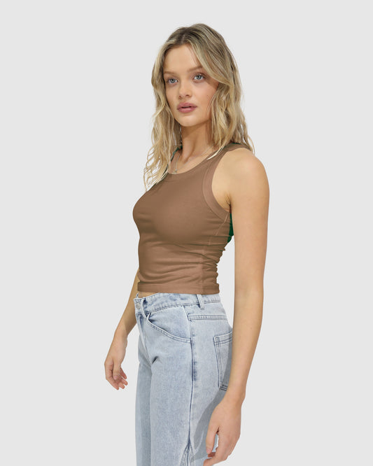 Last Time Ribbed Tank Top - Beige