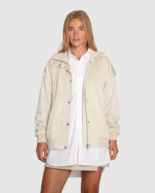 Most Wanted Suede Bomber Jacket - Cream