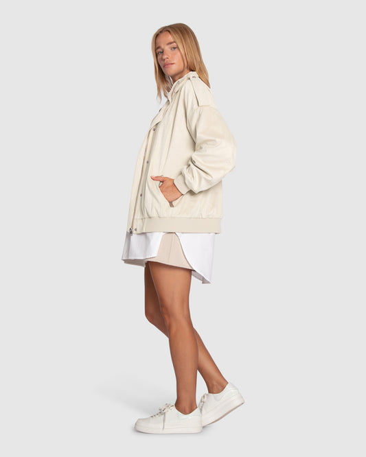 Most Wanted Suede Bomber Jacket - Cream