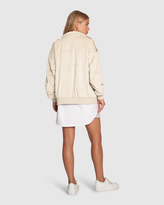 Most Wanted Suede Bomber Jacket - Cream
