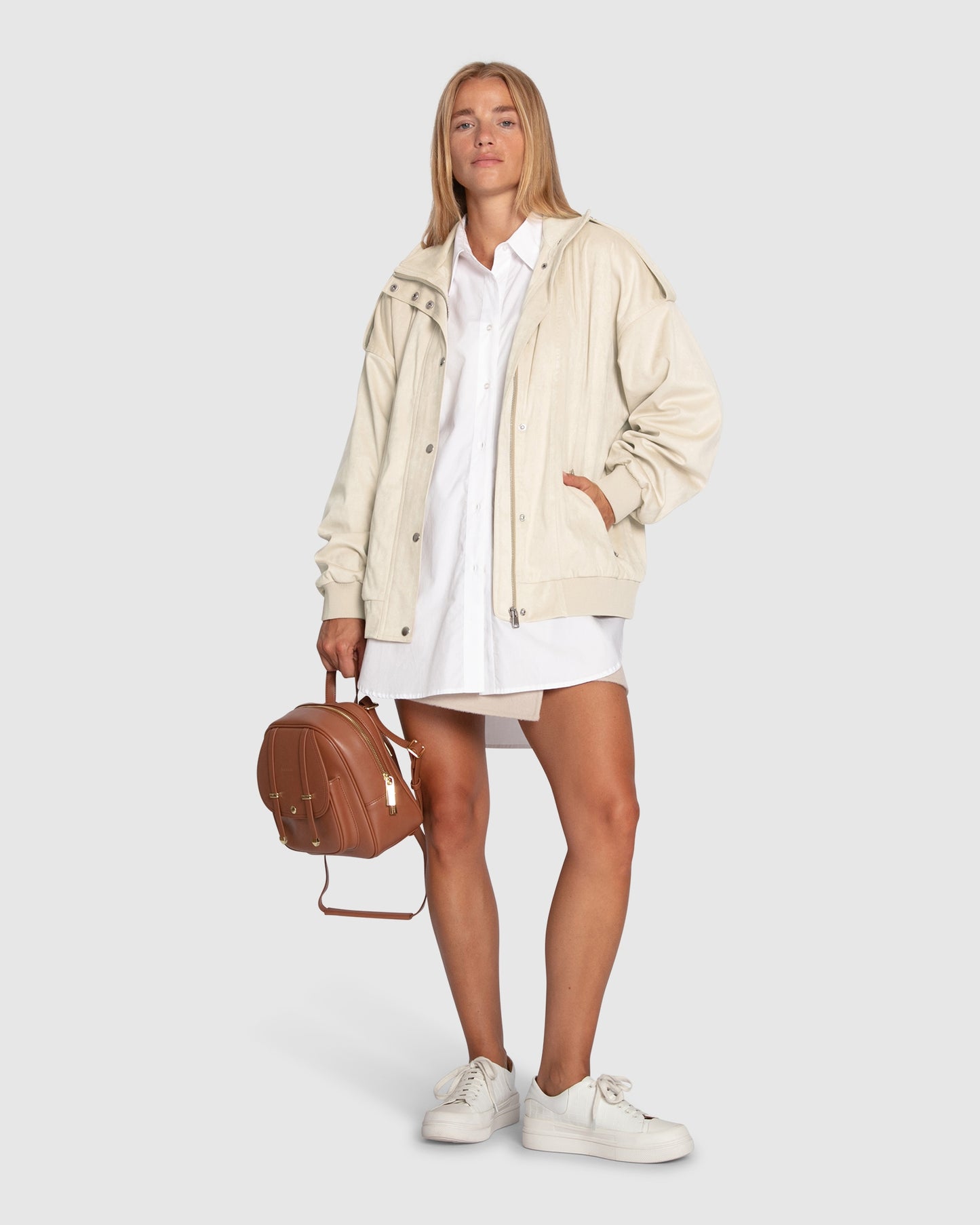 Most Wanted Suede Bomber Jacket - Cream