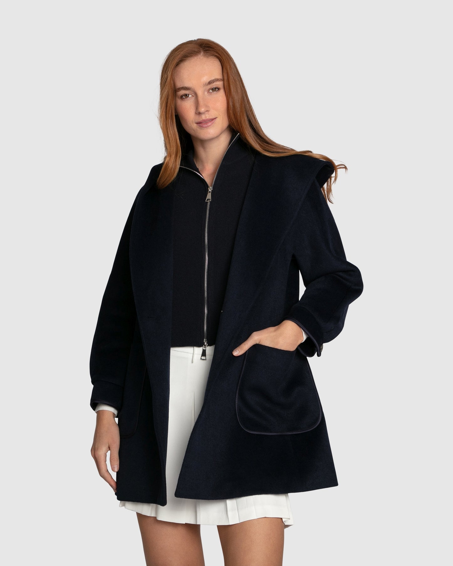 Next To You Hooded Wool Blend Coat - Navy