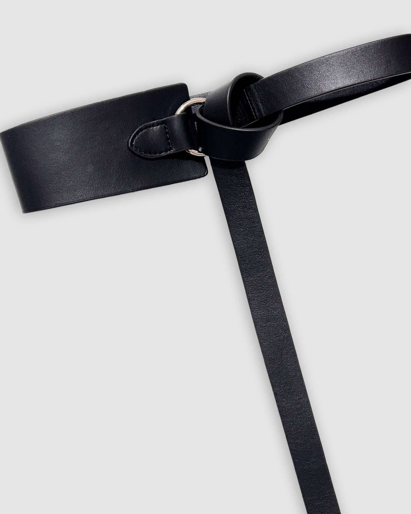 Black New Divide Leather Belt with belt width: 7cm at wide end & 2.5cm at narrow end - alternate view