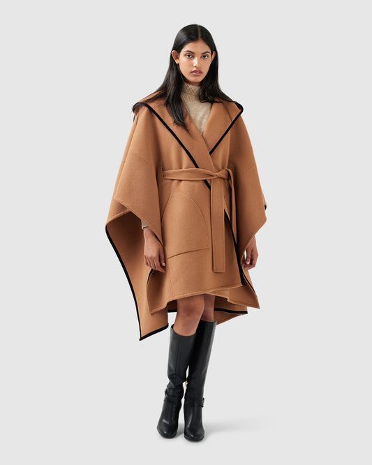 Need You Now Wool Blend Hooded Cape - Camel