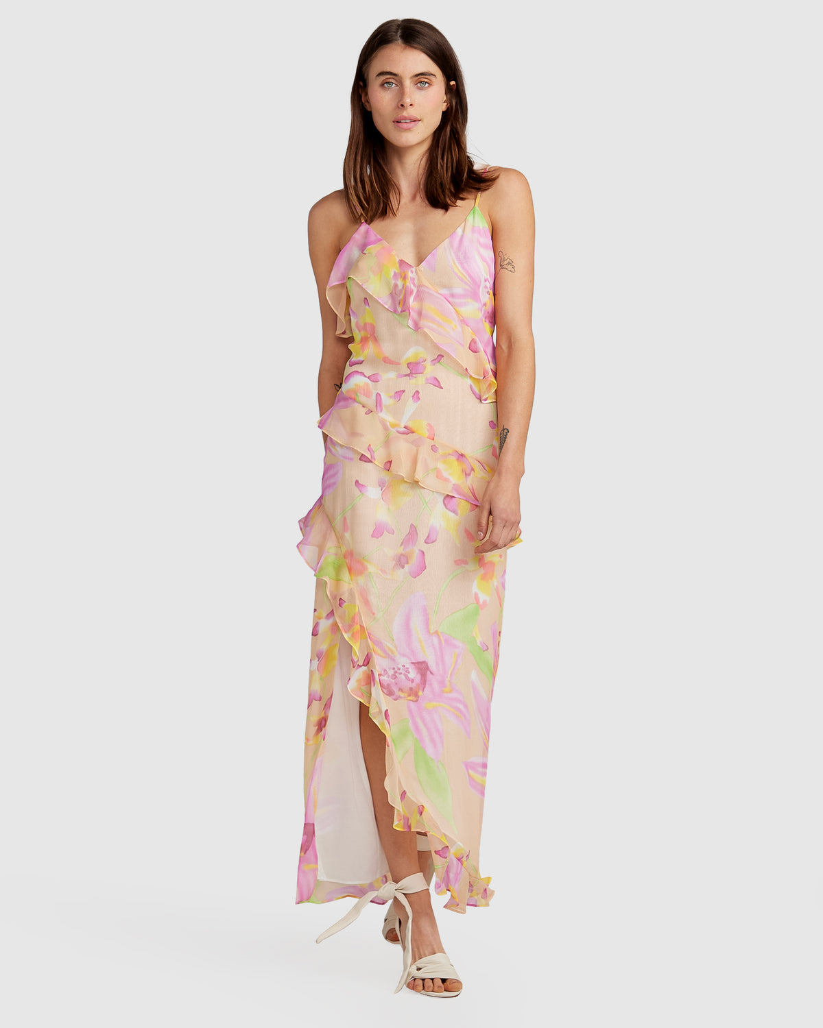 Floral Ocean Eyes Limited Edition SILK Maxi Dress with ruffle detailing - alternate view