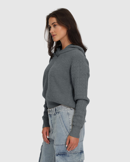 On the Run Knitted Hoodie - Grey