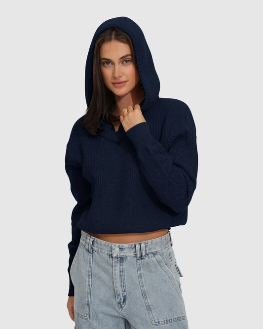 On the Run Knitted Hoodie - Navy