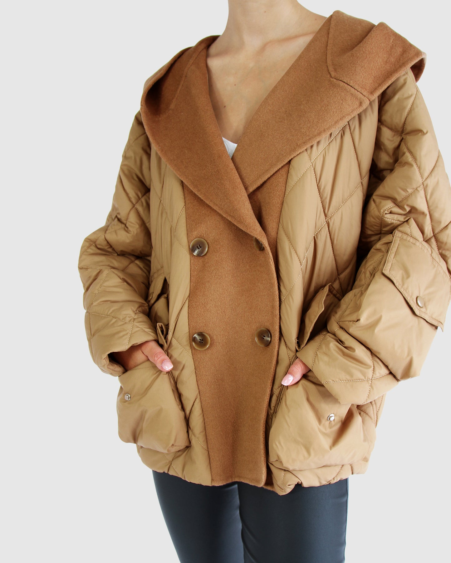 Only You Quilted Utility Puffer Jacket - Camel
