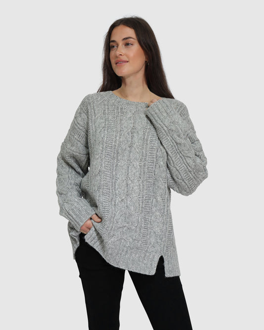 Perfect Me Oversized Crew Sweater - Grey