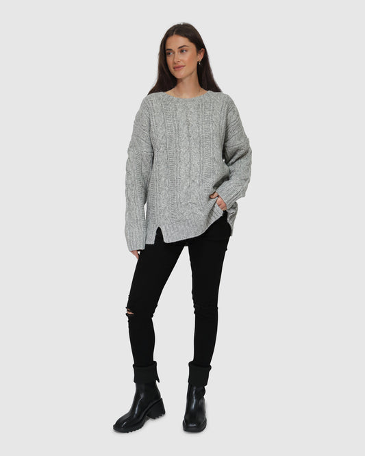 Perfect Me Oversized Crew Sweater - Grey