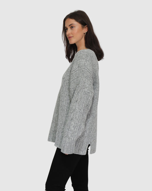 Perfect Me Oversized Crew Sweater - Grey