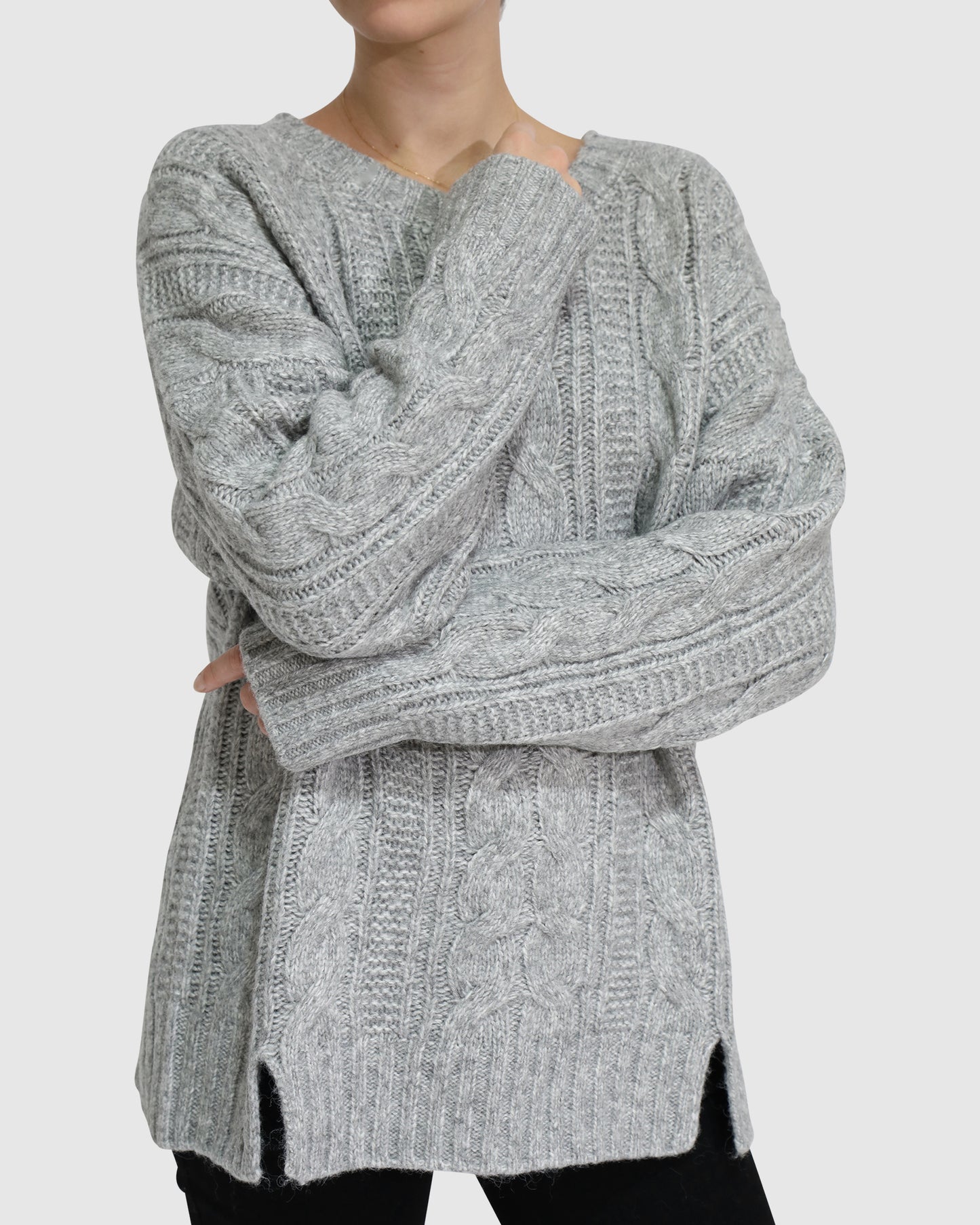 Perfect Me Oversized Crew Sweater - Grey