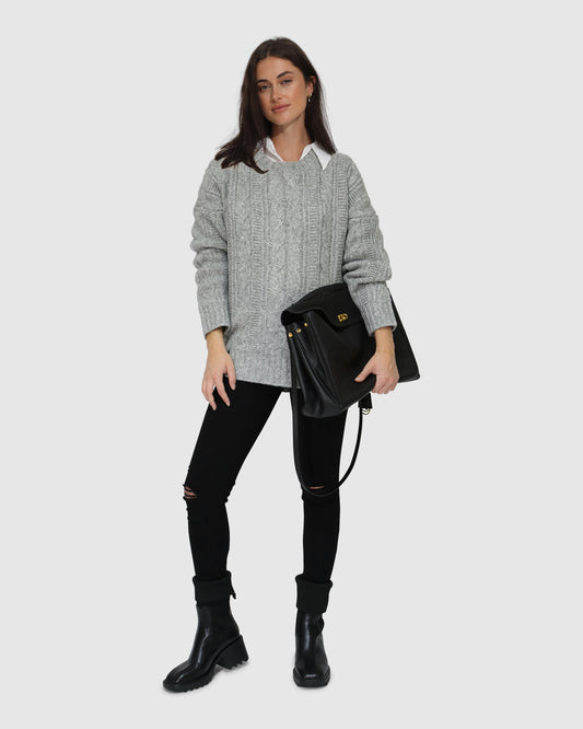 Perfect Me Oversized Crew Sweater - Grey