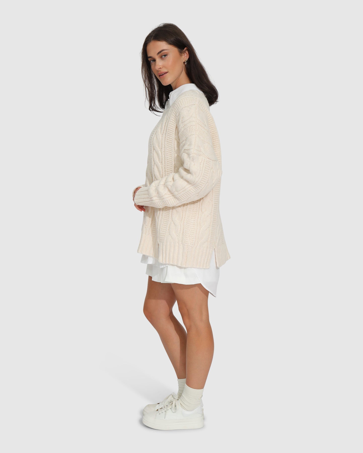 Perfect Me Oversized Crew Sweater - Beige