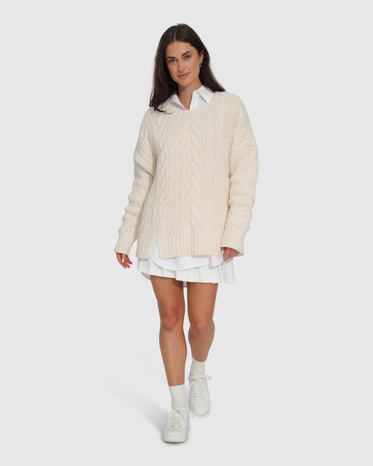 Perfect Me Oversized Crew Sweater - Beige