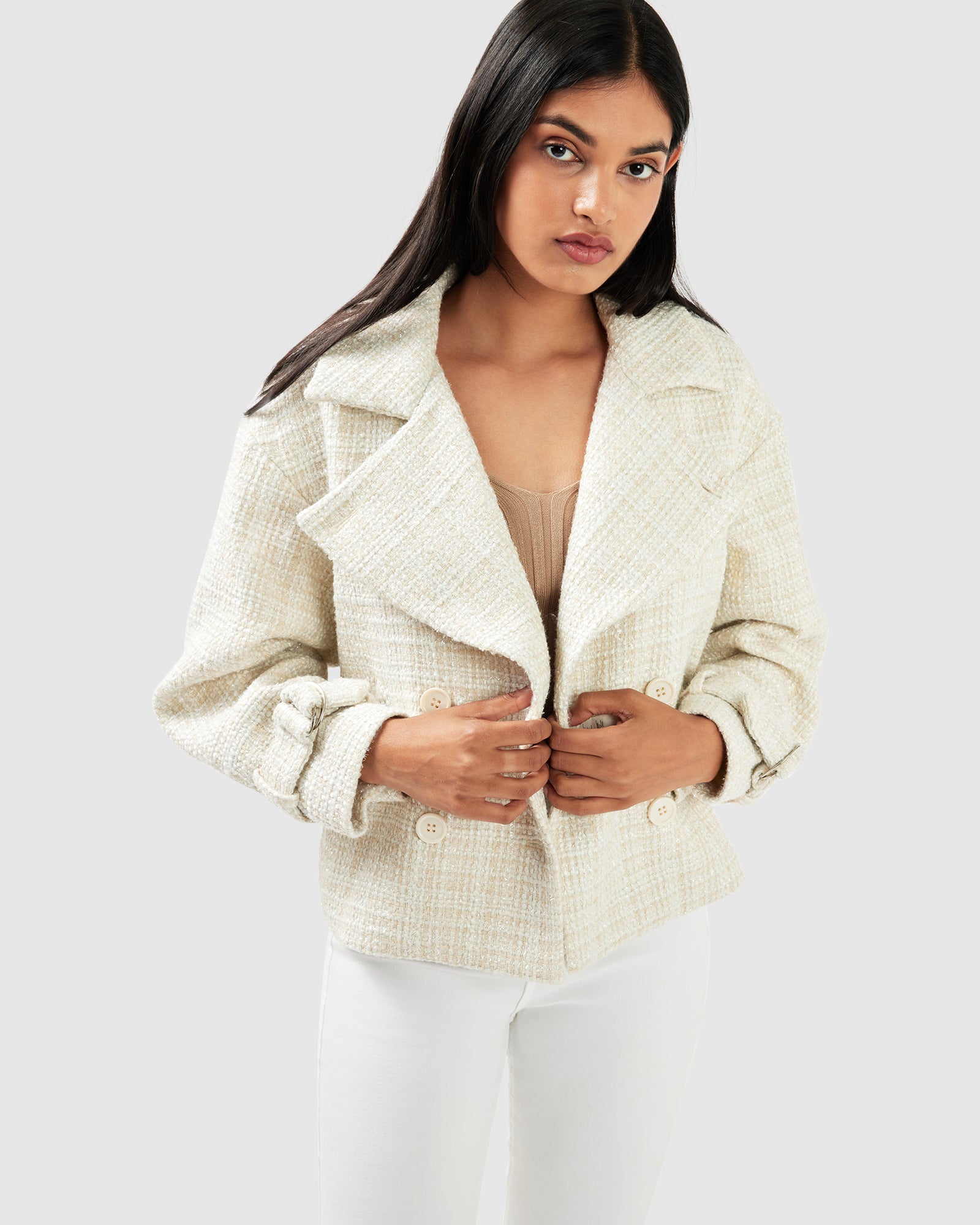 Power Over Me Tweed Jacket Beige Marle Belle Bloom