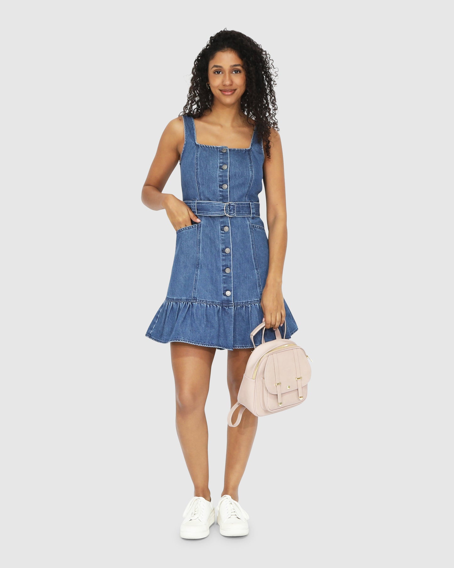 Reunite Denim Mini Dress - Mid Wash