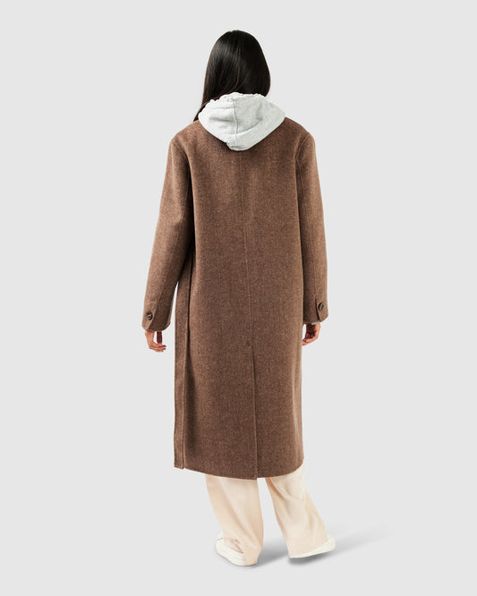 Right There Wool Blend Side Tie Coat - Walnut