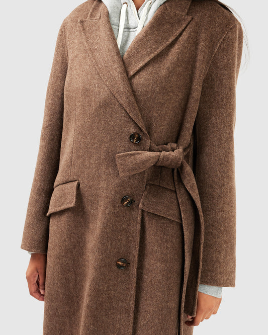 Right There Wool Blend Side Tie Coat - Walnut