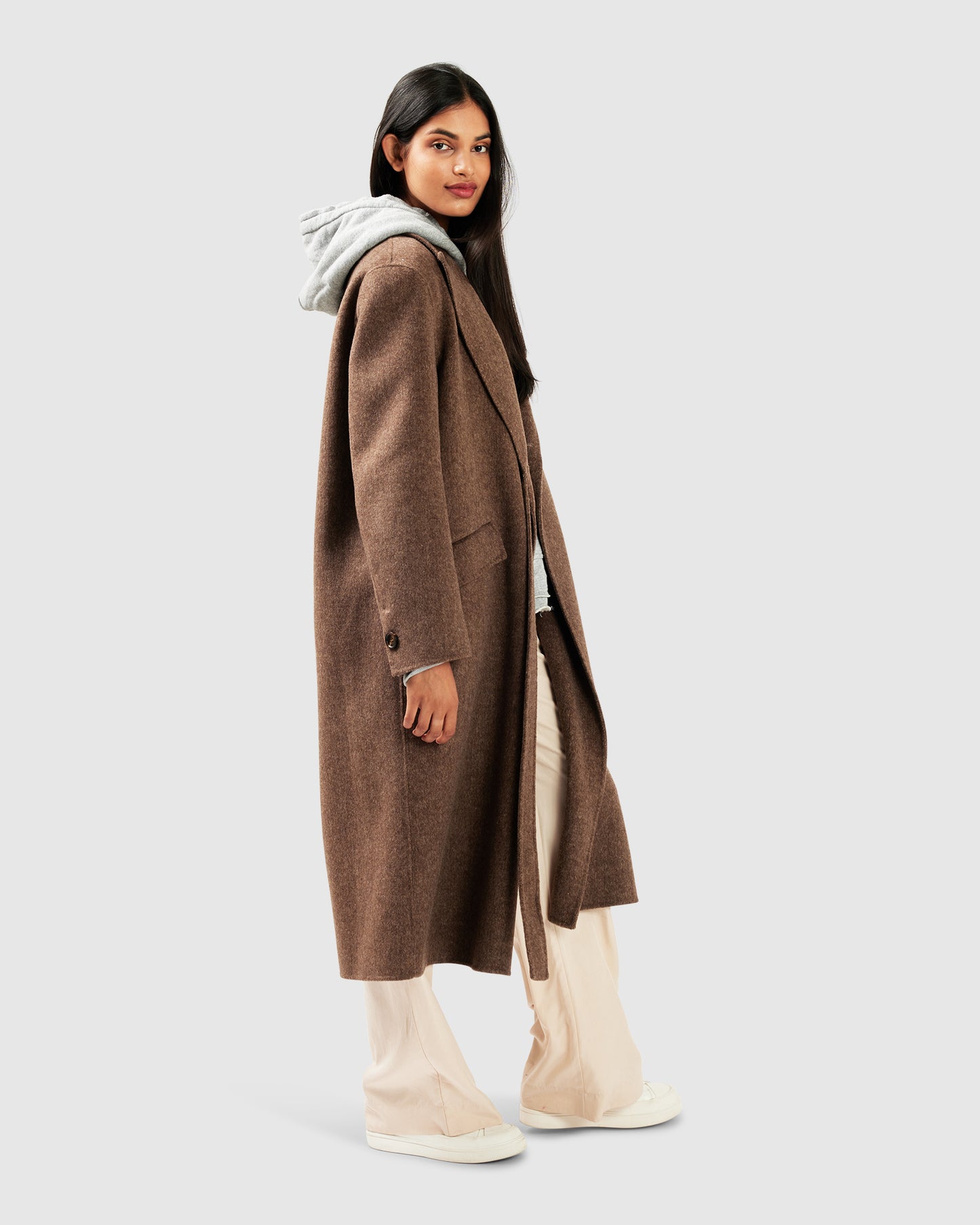 Right There Wool Blend Side Tie Coat - Walnut