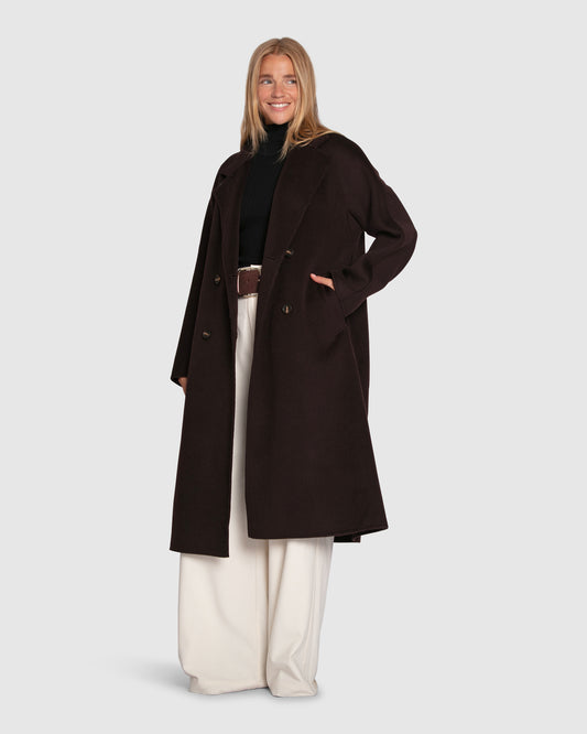 Real Love Wool Blend Double Breasted Maxi Coat - Chocolate
