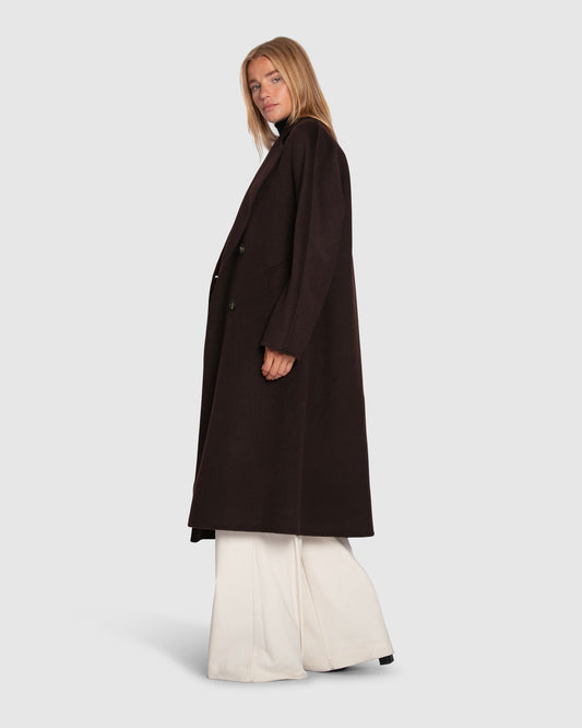 Real Love Wool Blend Double Breasted Maxi Coat - Chocolate