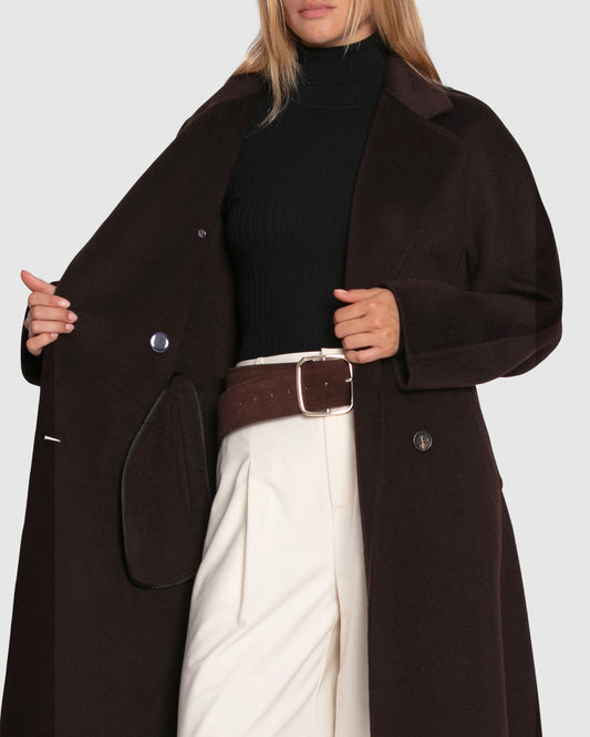 Real Love Wool Blend Double Breasted Maxi Coat - Chocolate