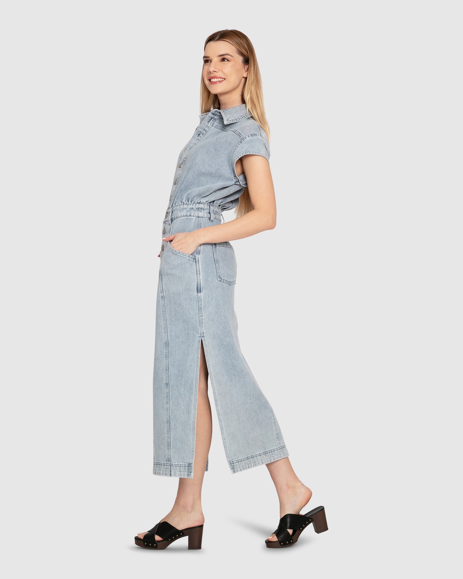Sundown Denim Midi Shirt Dress Stonewash – Belle Bloom