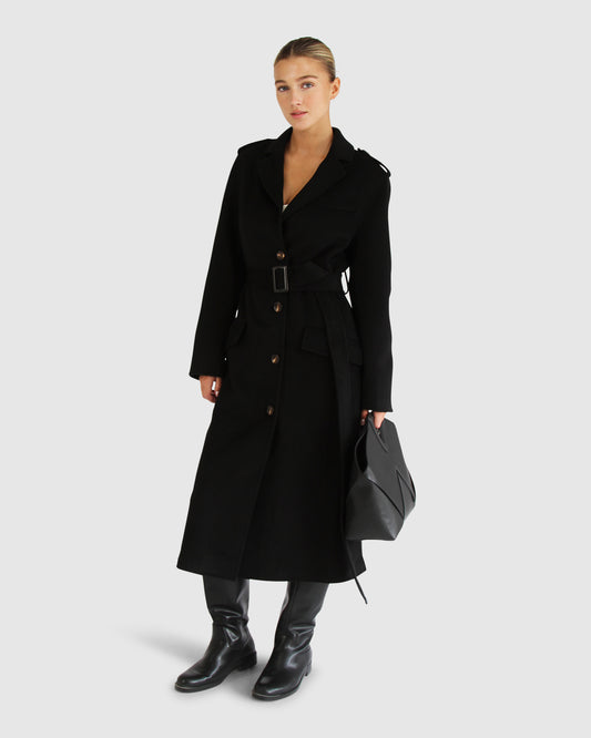Skylight Wool Blend Longline Coat - Black