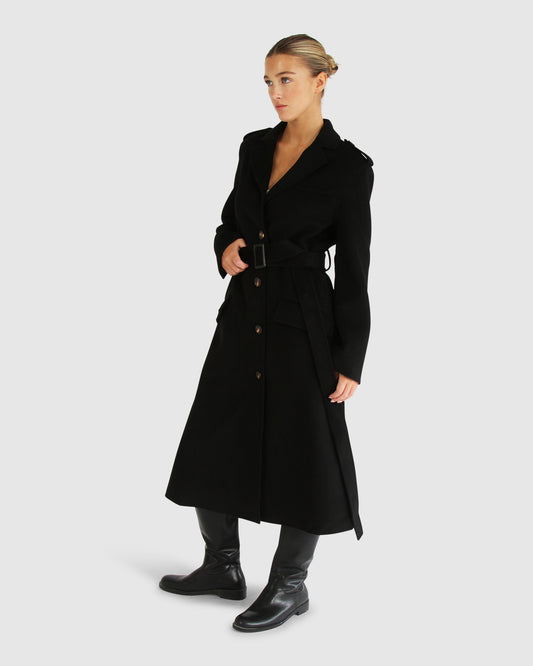 Skylight Wool Blend Longline Coat - Black