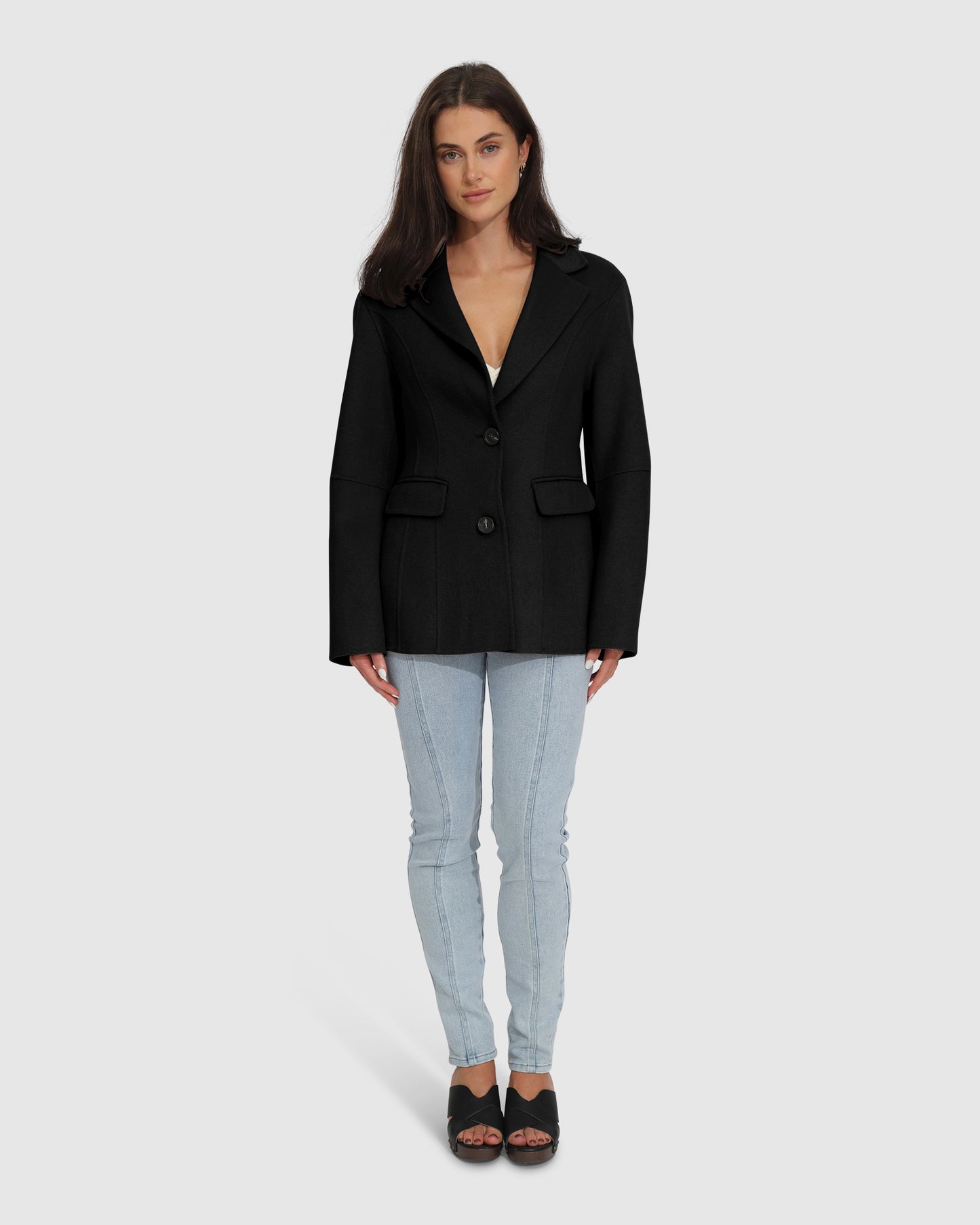 Stuck On You Wool Blend Cinched Waist Blazer - Black