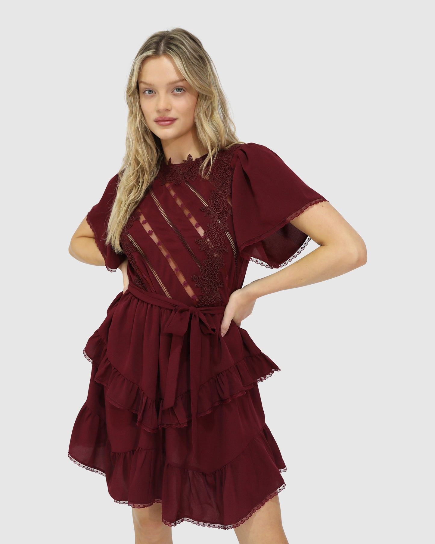 The Softest Spell Ruffle Mini Dress - Burgundy