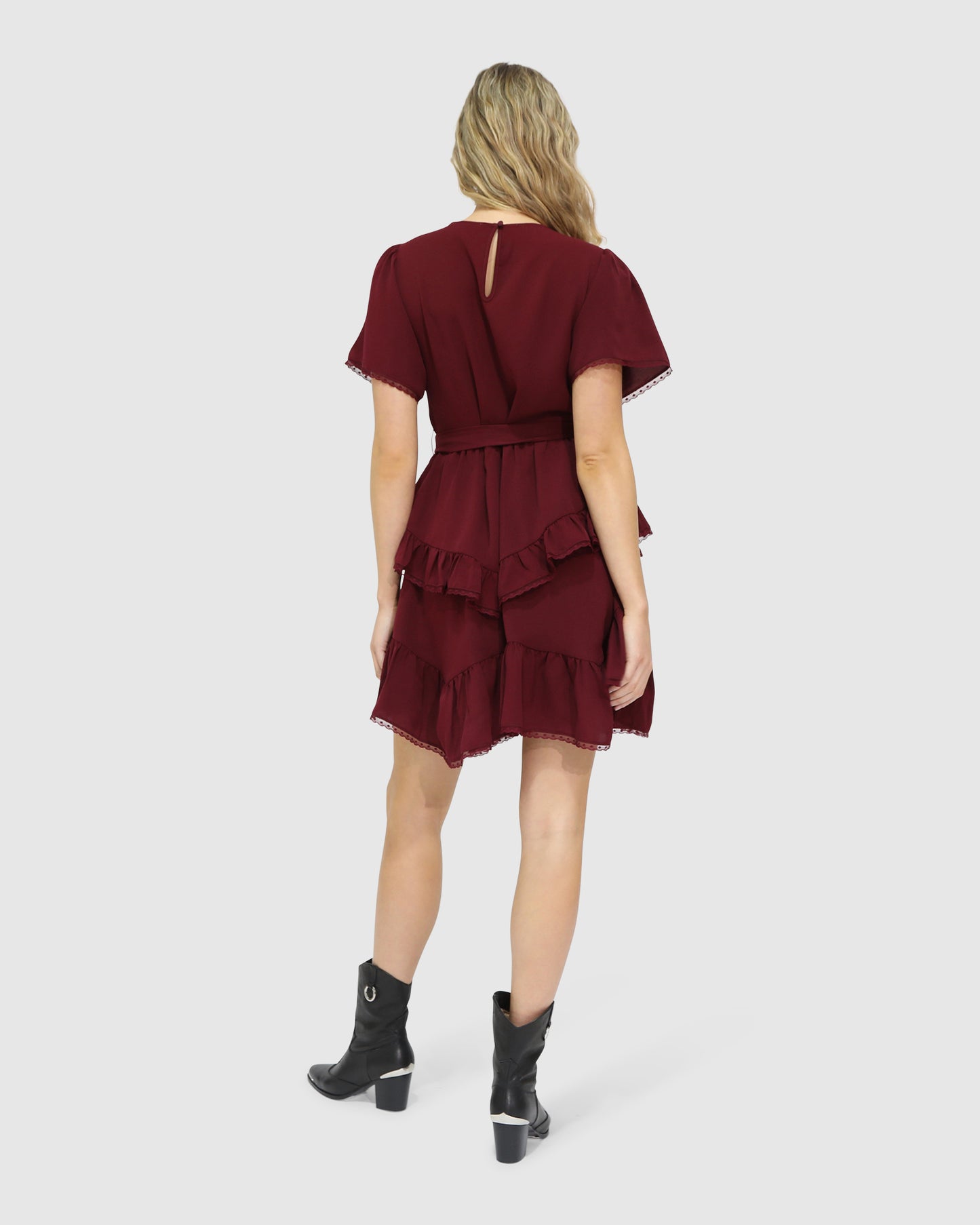 The Softest Spell Ruffle Mini Dress - Burgundy
