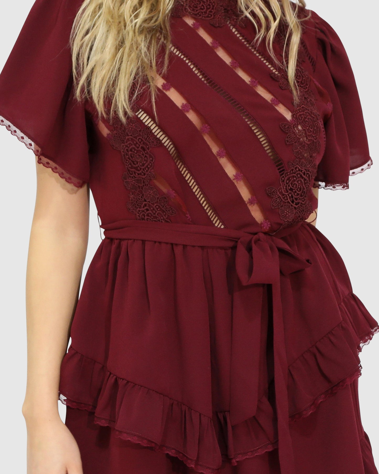 The Softest Spell Ruffle Mini Dress - Burgundy