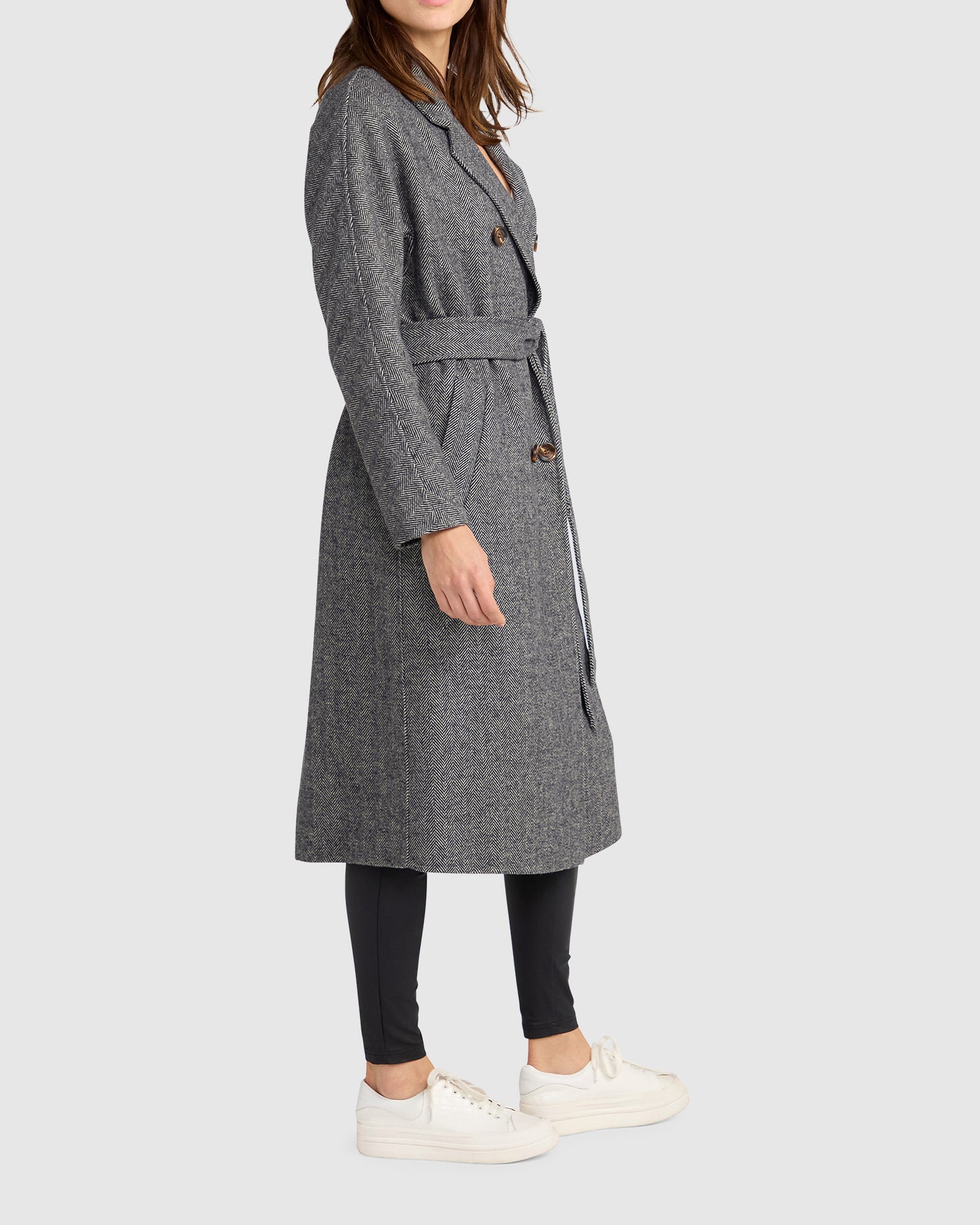 Standing Still Wool Blend Belted Coat - Charcoal