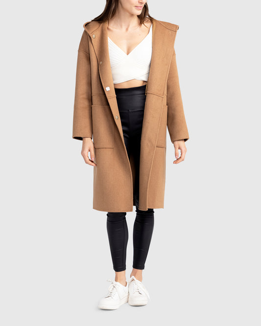 Sunday Morning Wool Blend Hooded Coat - Camel
