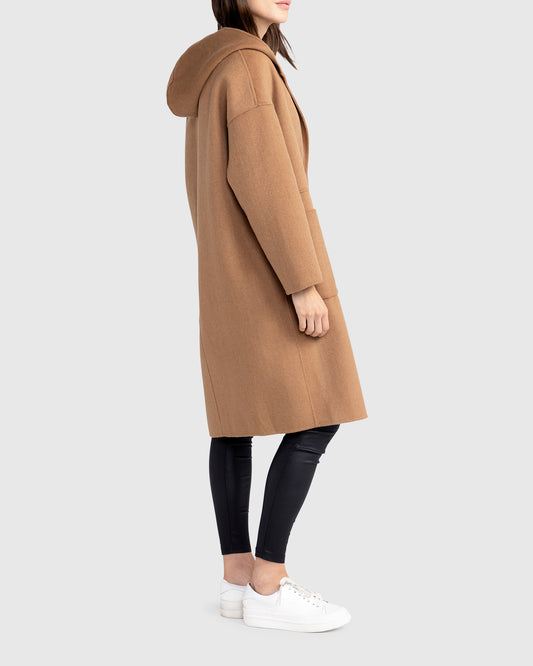 Sunday Morning Wool Blend Hooded Coat - Camel