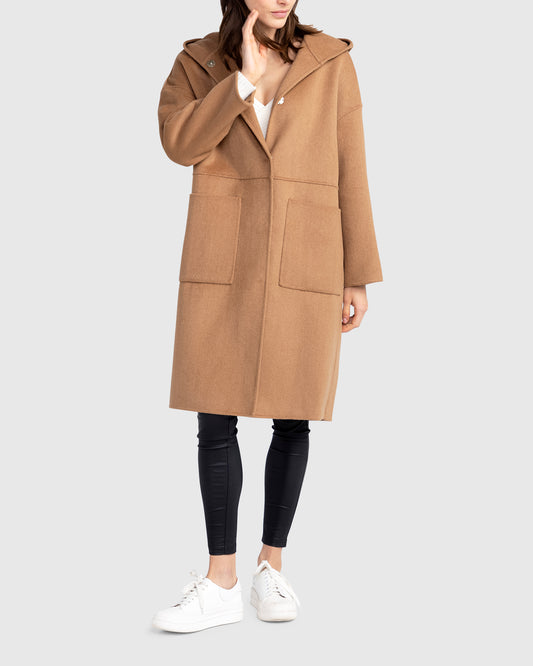 Sunday Morning Wool Blend Hooded Coat - Camel