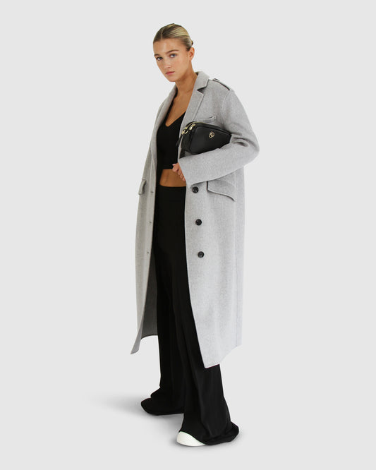 Tainted Love Wool Blend Longline Coat - Grey Marle
