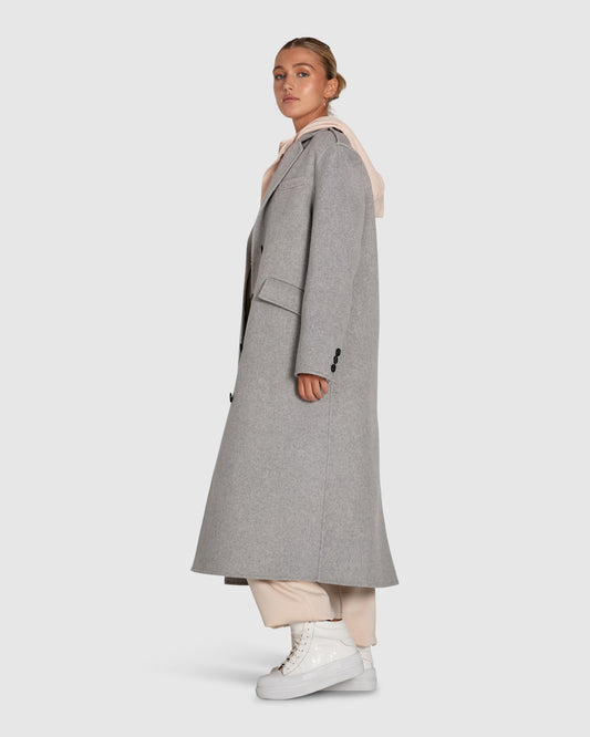 Tainted Love Wool Blend Longline Coat - Grey Marle