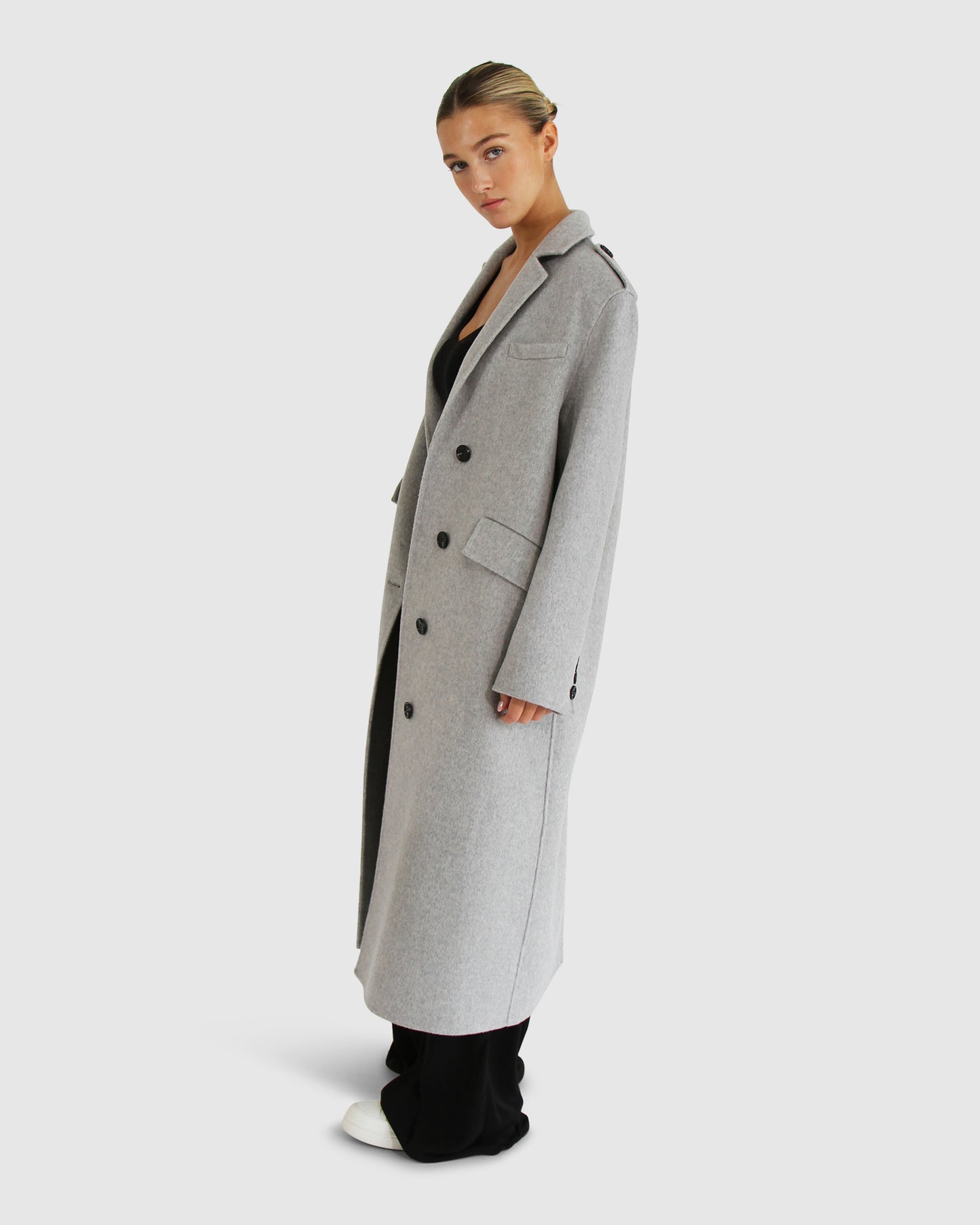 Tainted Love Wool Blend Longline Coat - Grey Marle