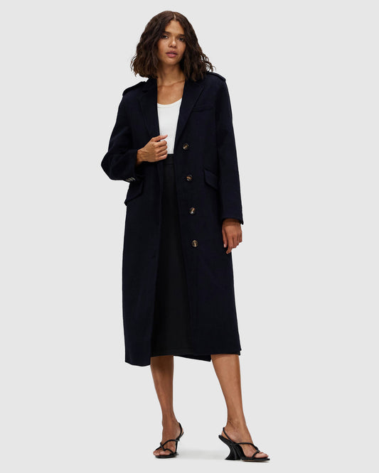 Tainted Love Wool Blend Longline Coat - Navy