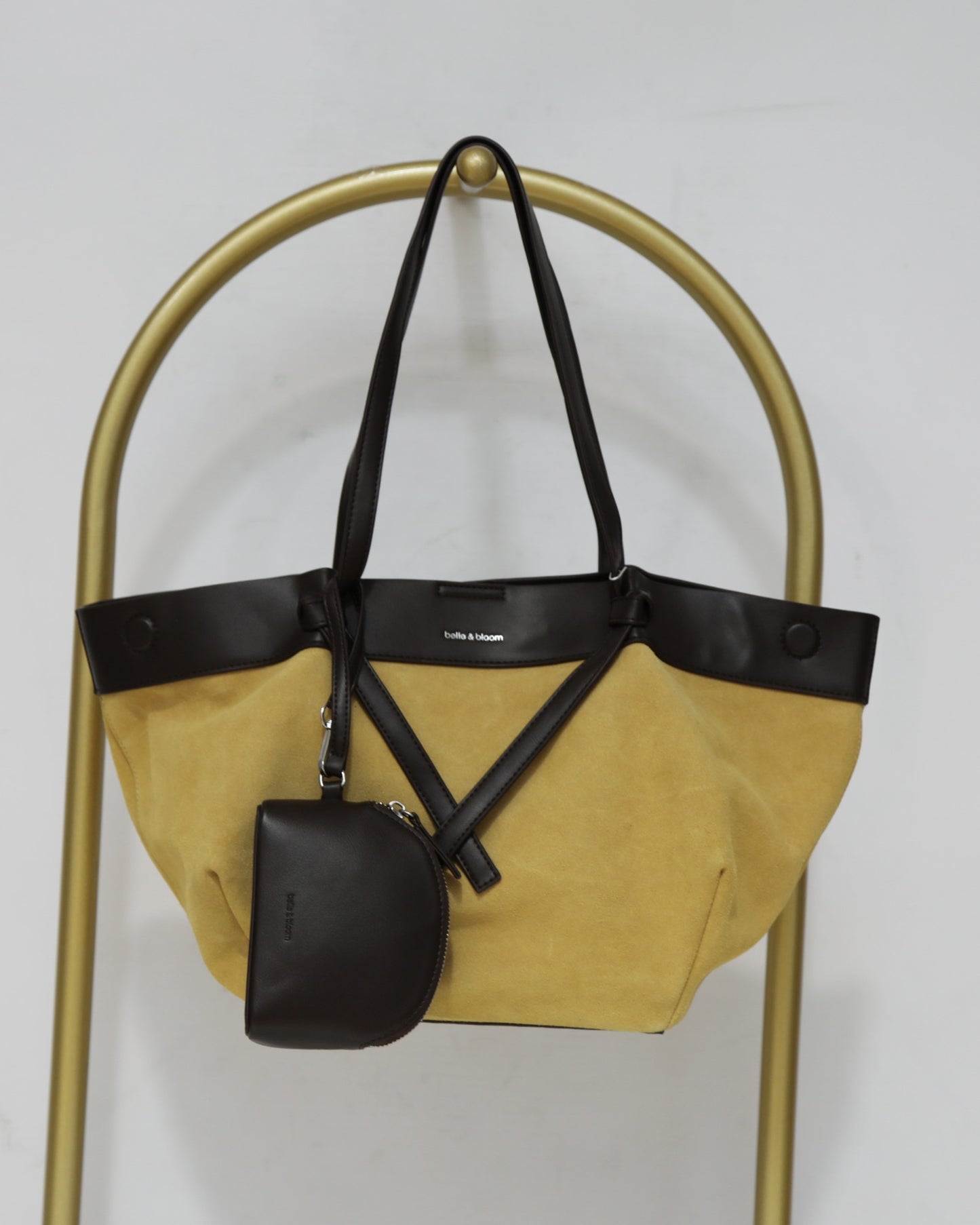 Suede Contrast Tote Bag – Camel