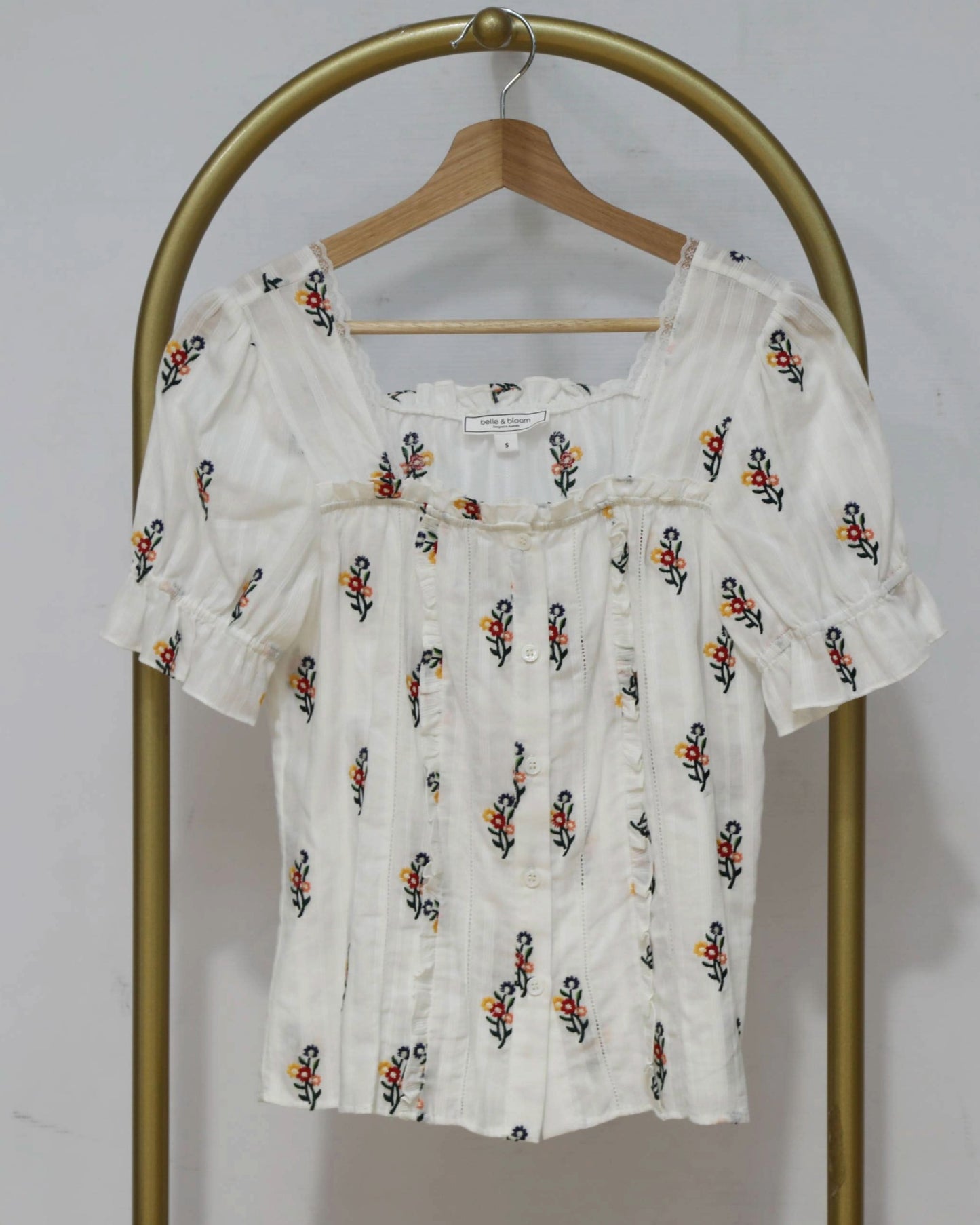 Embroidered Puff Sleeve Blouse - Cream