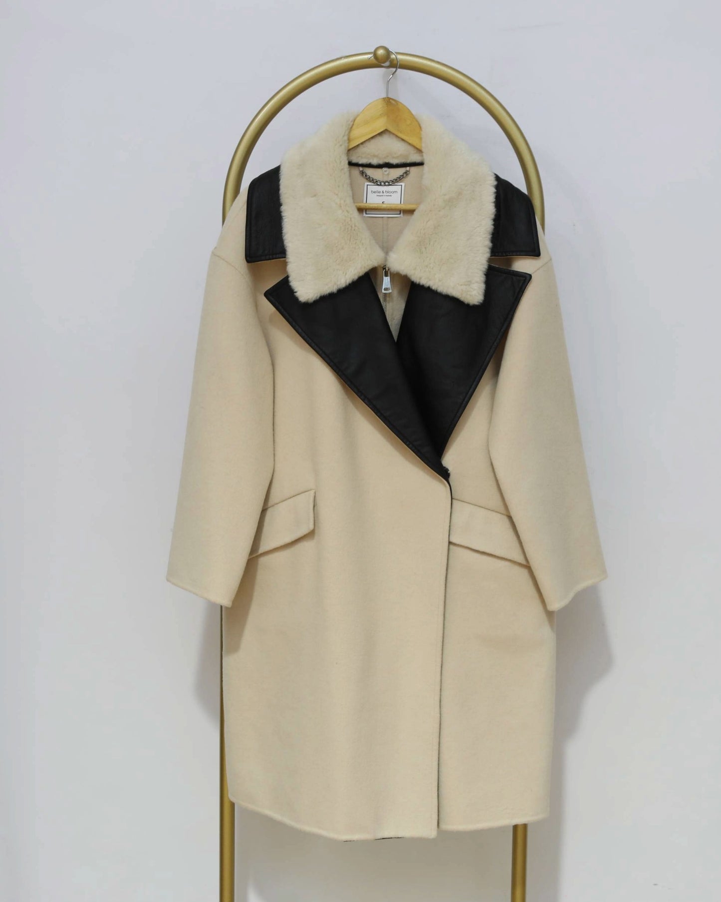 Faux Shearling Contrast Coat – Cream/Black