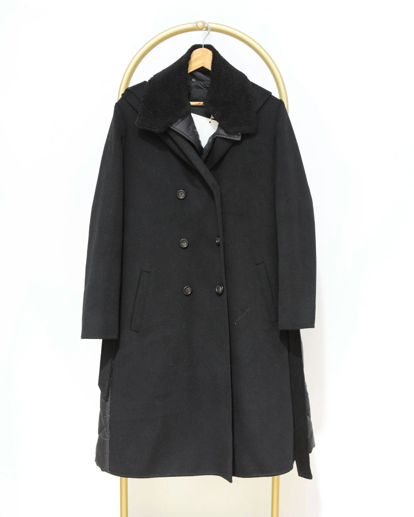 Quilted Panel Hooded Coat – Black